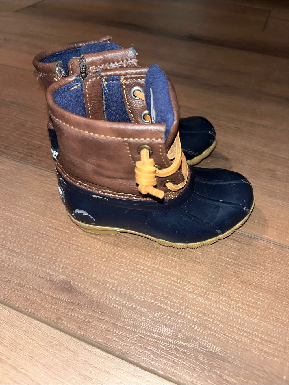 Kids Sperry Brown and Navy Winter Duck Boots - Classic Waterproof Design